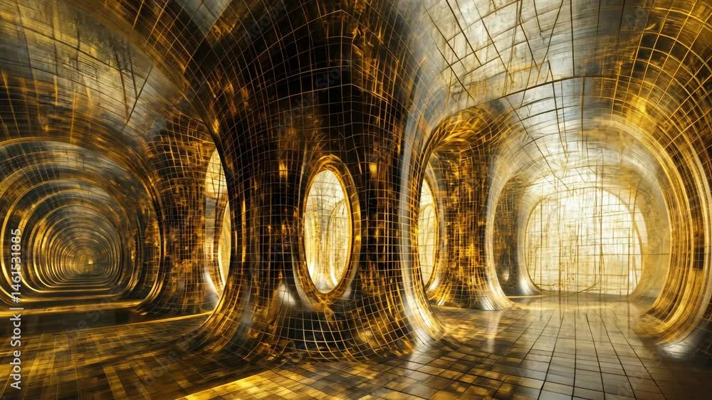 Poster stunning golden interior design reflective patterns and architecture create mesmerizing atmosphere