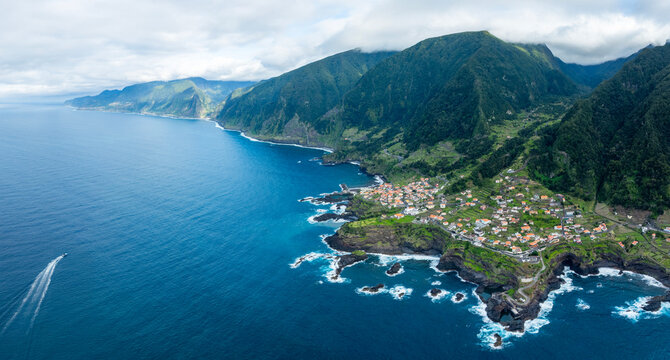 Fototapeta Aerial view of Madeira island. Unique City Seixal, Madeira, Portugal