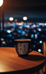 Motivational Mug with City Lights Background