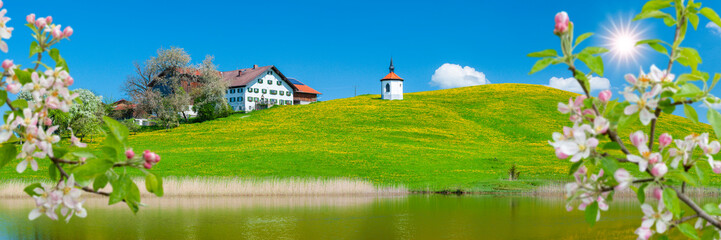 Panorama Frühling im Allgäu in Bayern bei Hegratsried