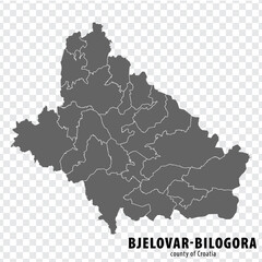 Obraz premium Blank map Bjelovar-Bilogora County of Croatia. High quality map Bjelovar-Bilogora County with municipalities on transparent background for your web site design, logo, app, UI. Croatia. EPS10.