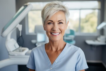 Portrait of a young American senior female in the dentists office