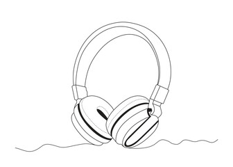 Hand Drawing Headphones Line Art Illustration, Doodle vector illustration, Drawing of Earphone on isolated background, simple linear style, Sketch of earpiece for music during sports training.