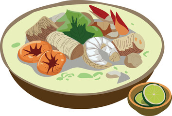 Seafood and Taro Stew- hearty stew made with local fish ,shellfish,taro and coconut milk