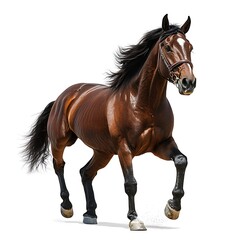 Obraz premium Majestic Brown Horse Trotting Gracefully On A White Background Perfect High Resolution Images