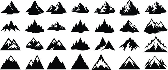 Mountain silhouette icons set. Mountain and hills vector collection