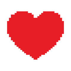 Pixel heart icon. Red Pixelated heart shape for game, app, UI and other design element. Transparent PNG and vector illustration.