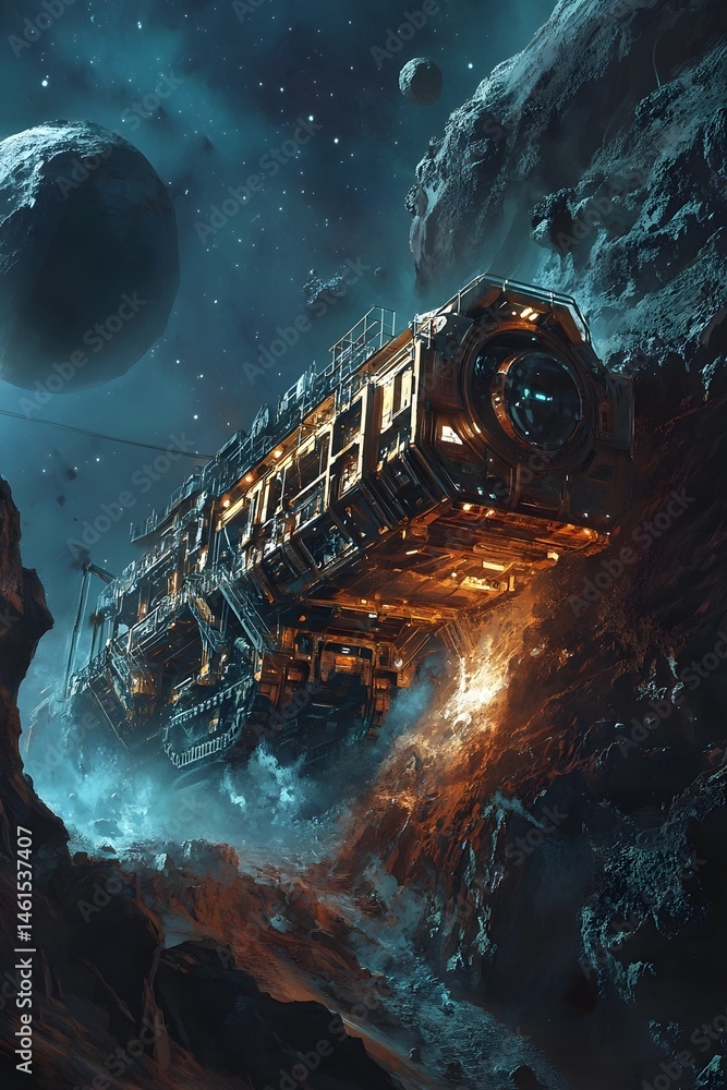 Aufkleber asteroid mining spacecraft extracting resources in deep space