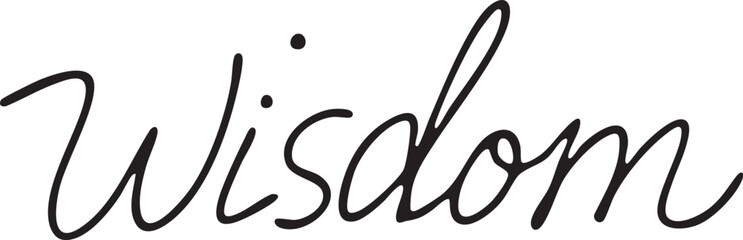 Elegant script typography displays the word 'Wisdom' on a light background.