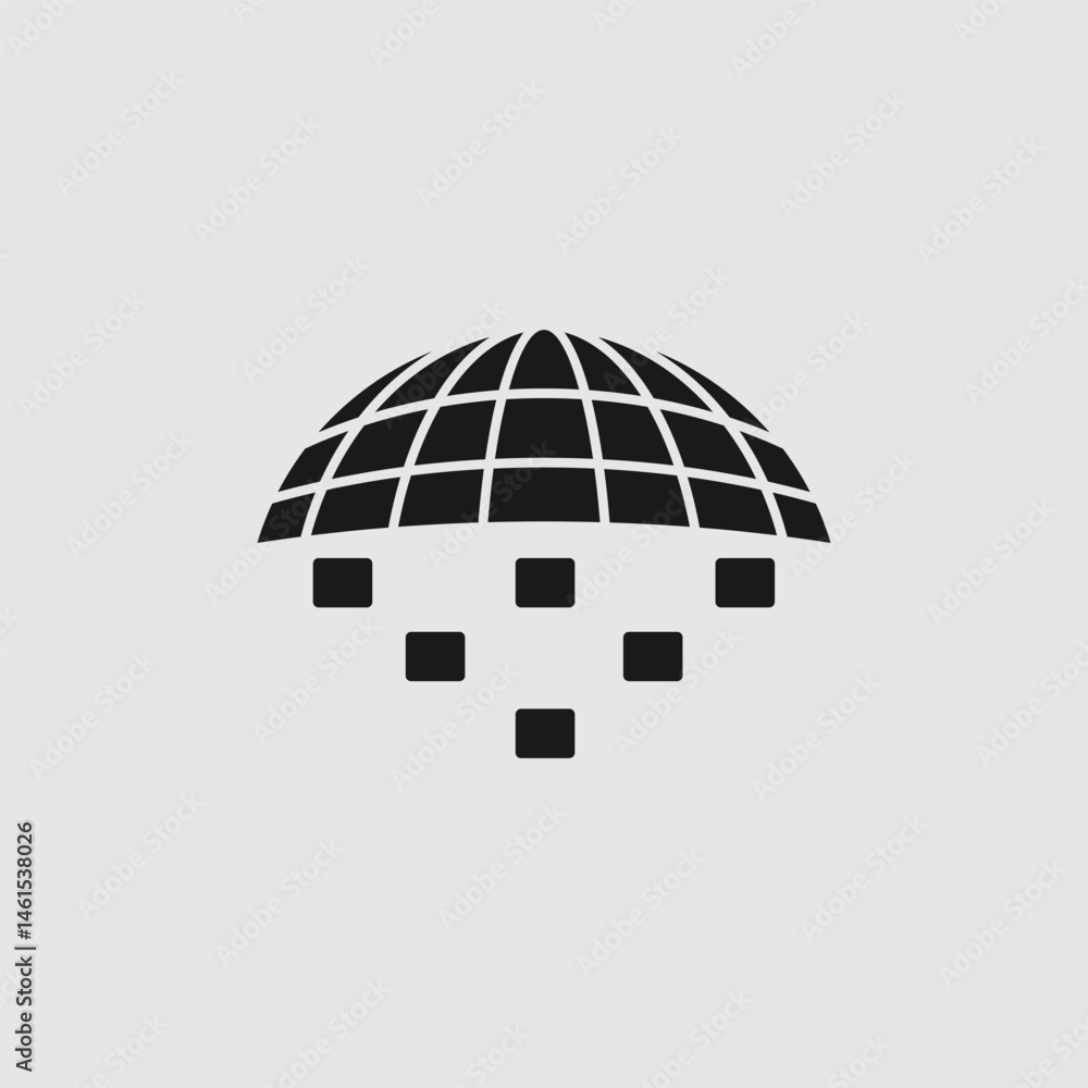 Poster gridded dome structure with projecting cubes in minimalist design