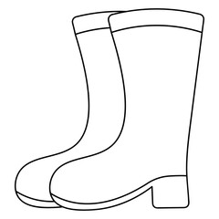A pair of rubber boots. Sketch. Vector illustration. Outline on an isolated white background. Doodle style. Special clothing that protects feet from water and dirt. Coloring book for children.