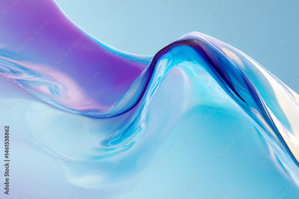 Poster abstract image of flowing blue and purple liquid, creating smooth curves and reflections, showcasing