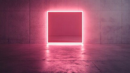 Neon pink rectangle in concrete room