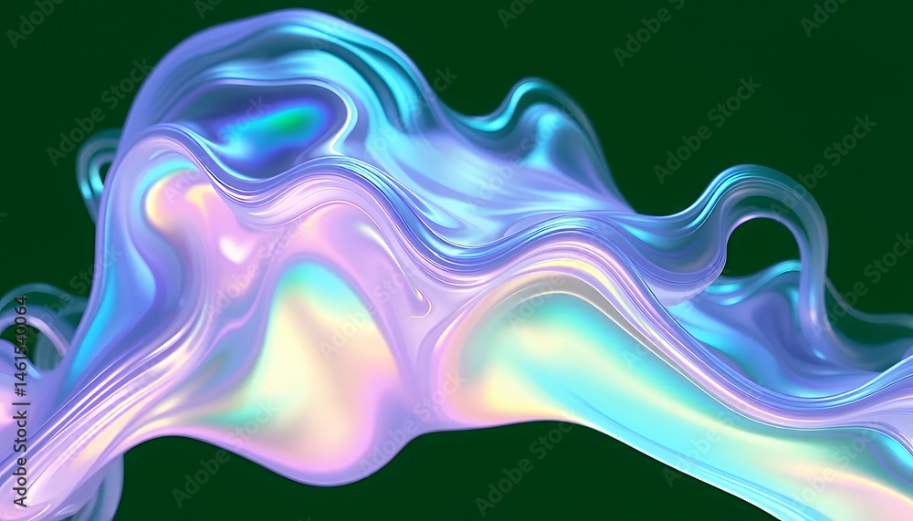 Poster iridescent fluid abstract element isolated on green screen background with light blue and lilac hues