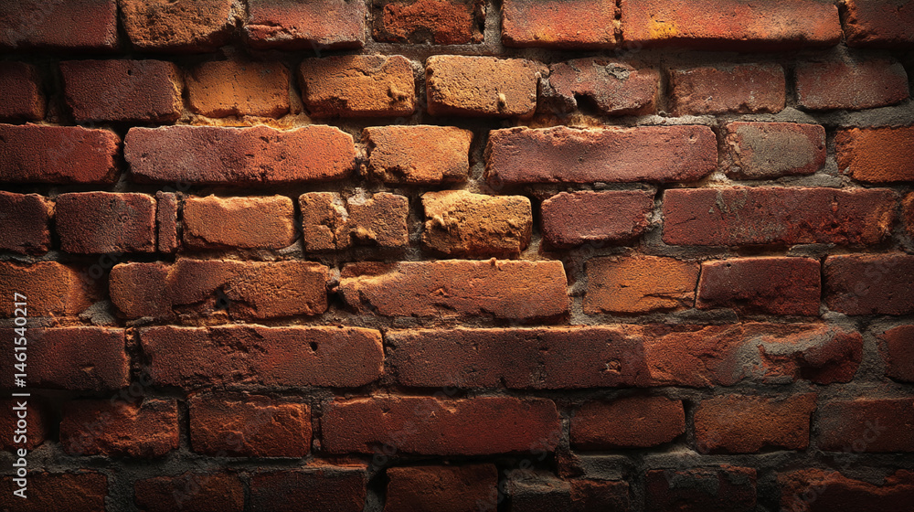 Aufkleber close-up of red brick wall texture, showing variation in color and mortar, suggesting age and rustic