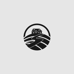 Isolated countryside house on the hill, icon, symbol or logo design
