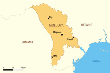Vector Map of Moldova with Major Cities and Neighboring Countries – Editable Illustration