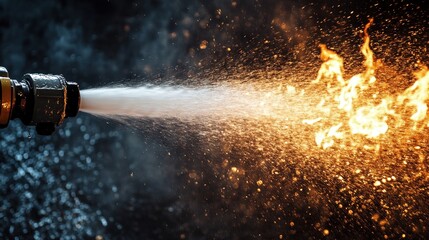 A fire sprinkler spraying water to put out flames in a controlled fire safety demonstration