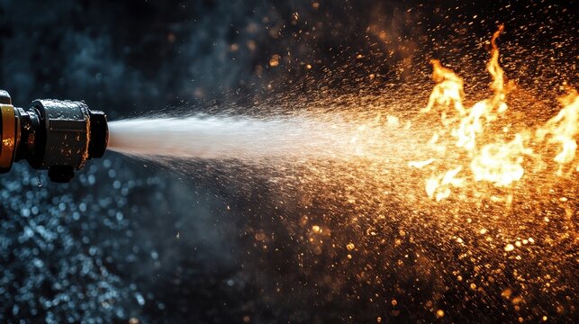 A fire sprinkler spraying water to put out flames in a controlled fire safety demonstration