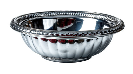 Naklejka premium Isolated silver metal stainless steel bowl and plates, kitchen objects with a round pattern