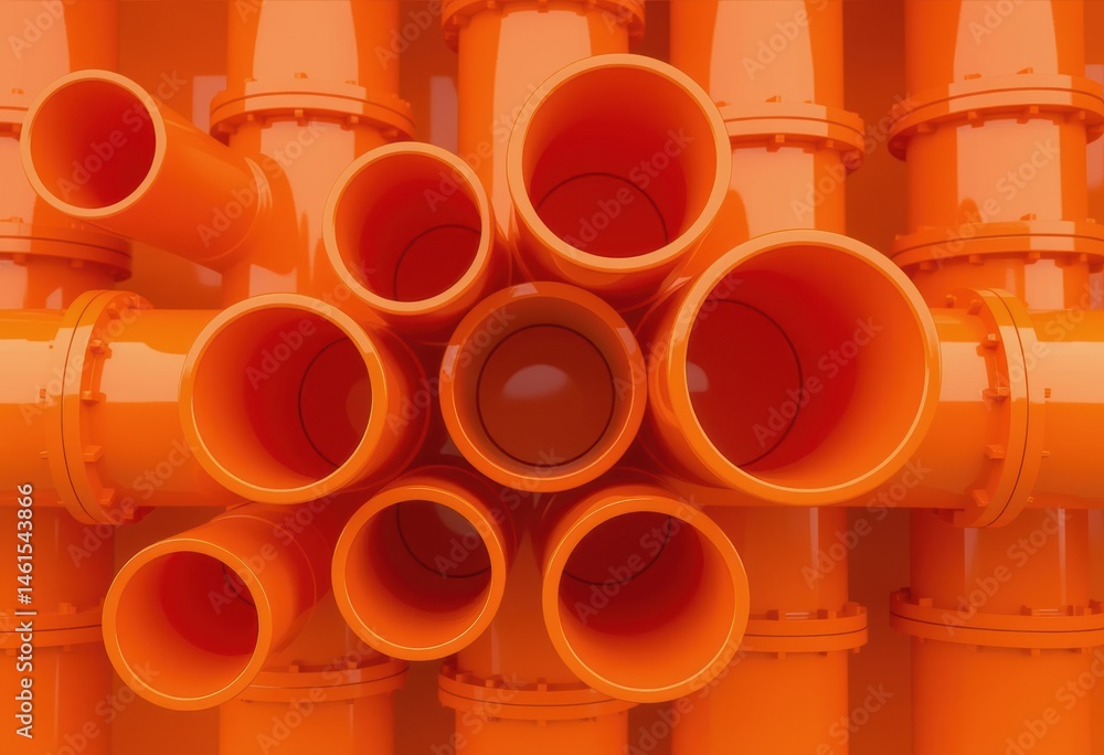 Poster close-up of vibrant orange pipes arranged in a circular pattern