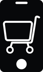 Black 2D vector icon of mobile shopping app used for e-commerce, online shopping, and retail-related UI or visuals.