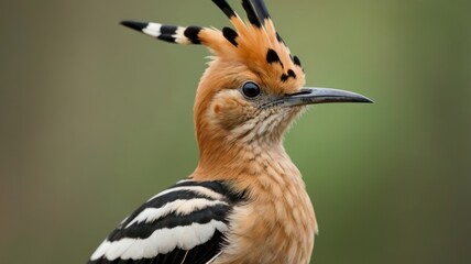 Close-up of a Hoopoe bird, showcasing its distinctive crest and plumage