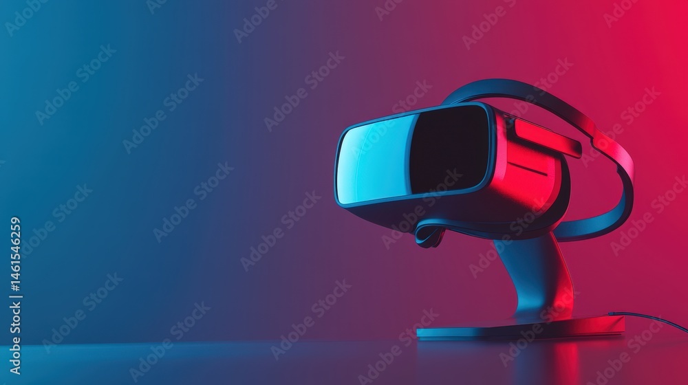 Poster fully immersive vr headset connected to a high-performance pc, rendering a hyper-realistic virtual e