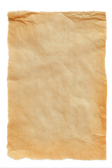 Old worn paper sheet, isolated on white background