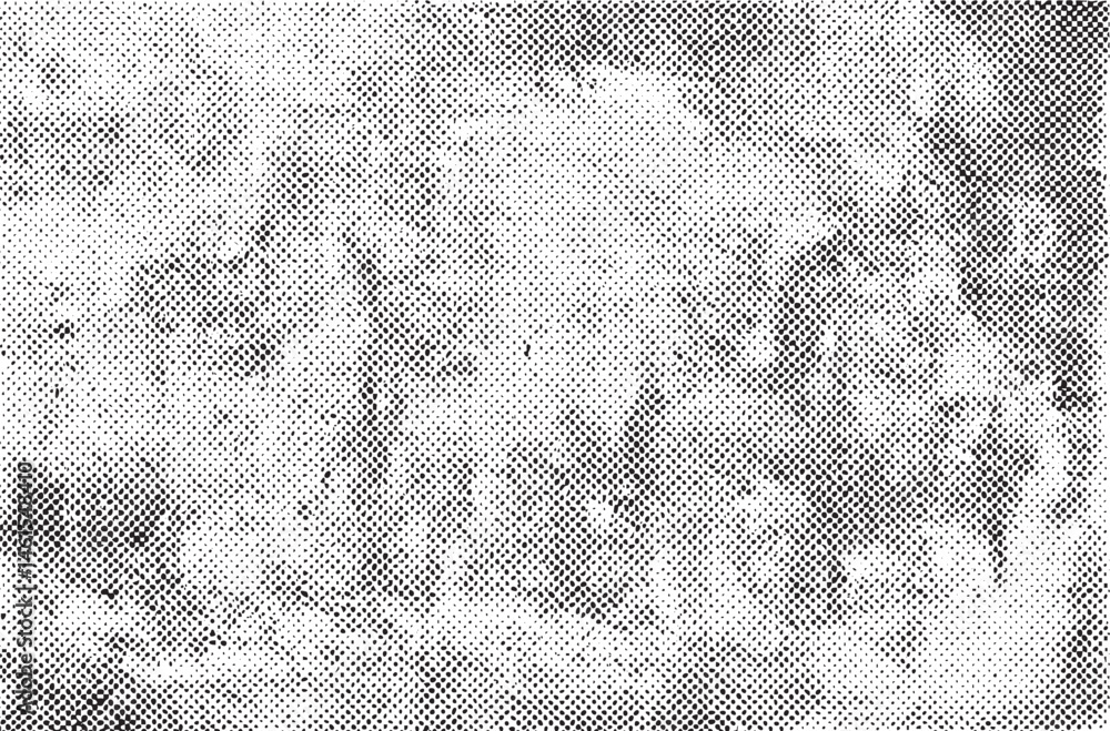 Poster a solitary figure stands within a dense textured field of repeating dots.