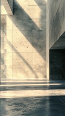 Modern concrete interior, sunlit angles