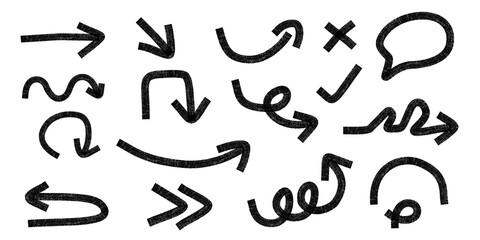 set of arrows chalk texture on transparent