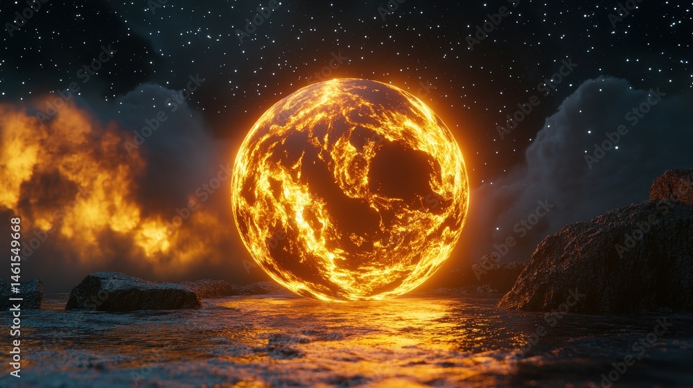 Poster a glowing 3d earth model with visible weather systems, rotating slowly with a realistic texture on b