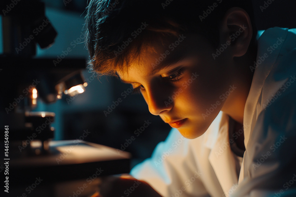 Aufkleber curious young scientist examining laboratory glassware in a scientific experiment setting generative