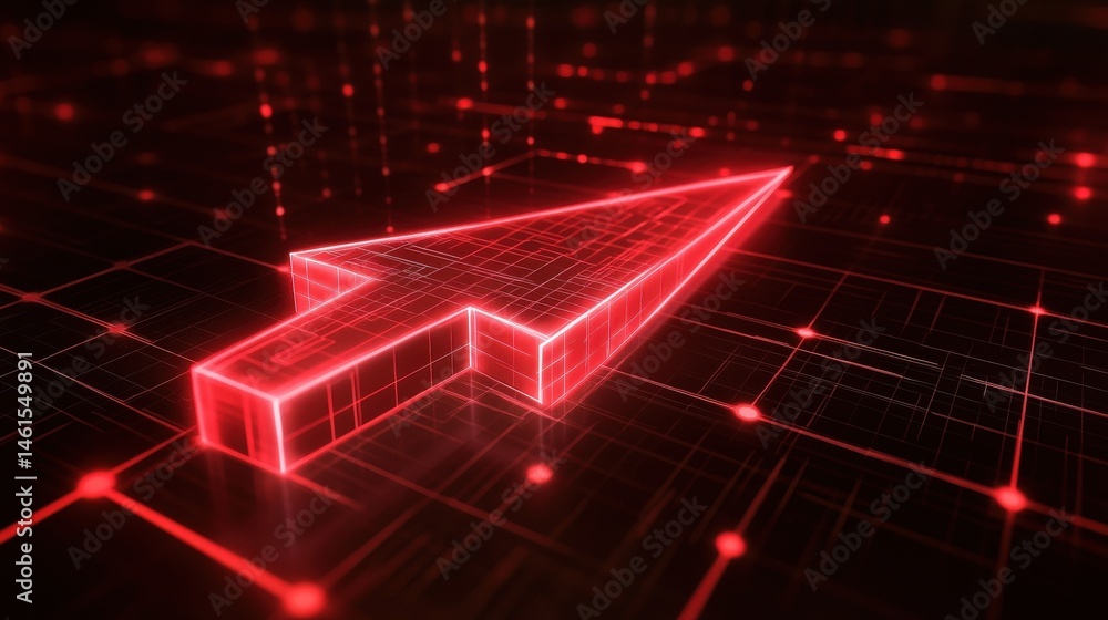 Poster glowing red arrow on a futuristic interface, set against a digital grid, showing innovation and tech