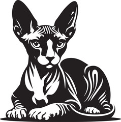 Sphynx Cat Vector Black and White Line Art Illustration
