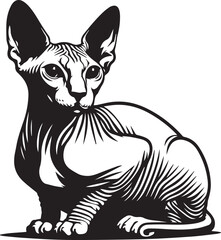 Sphynx Cat Vector Black and White Line Art Illustration
