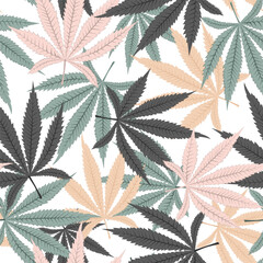 Colorful hemp leaves seamless pattern. Vector illustration