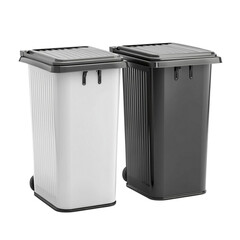 Durable metal trash bins with lids for outdoor use isolated [Transparent Background PNG].