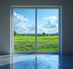 Modern interior view showcasing a vast landscape.