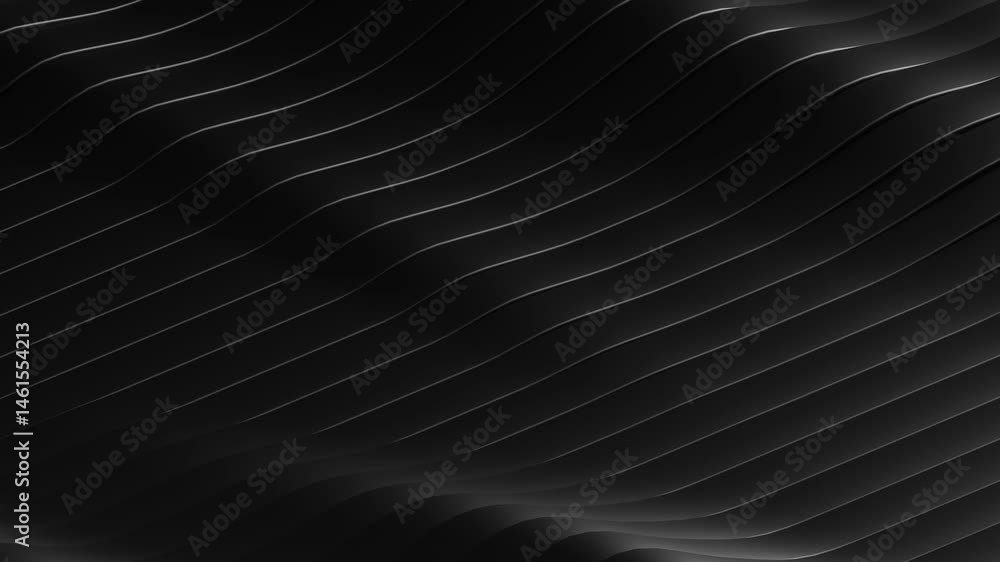 Poster 3d rendering slow motion abstract wave animation background in black color