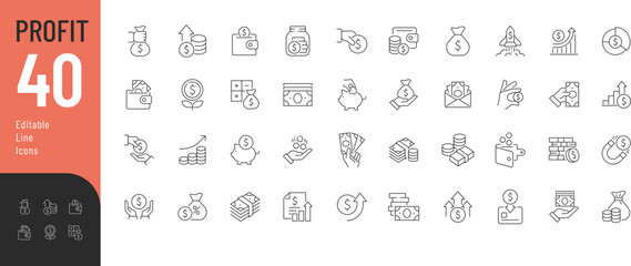 
Profit Line Editable Icons set. Vector illustration in modern thin line style of finance related icons: cash, income, savings, and more. Isolated on transparent background.
