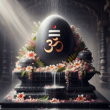 Divine Mahakal Temple with Shivling and Om &ndash; Bholenath in His Full Glory &ndash; Artwork for Mahashivratri and Happy Savan &ndash; Shiv Shankar Blessings