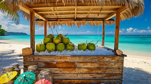 Coconuts for sale. Coconut stand.
