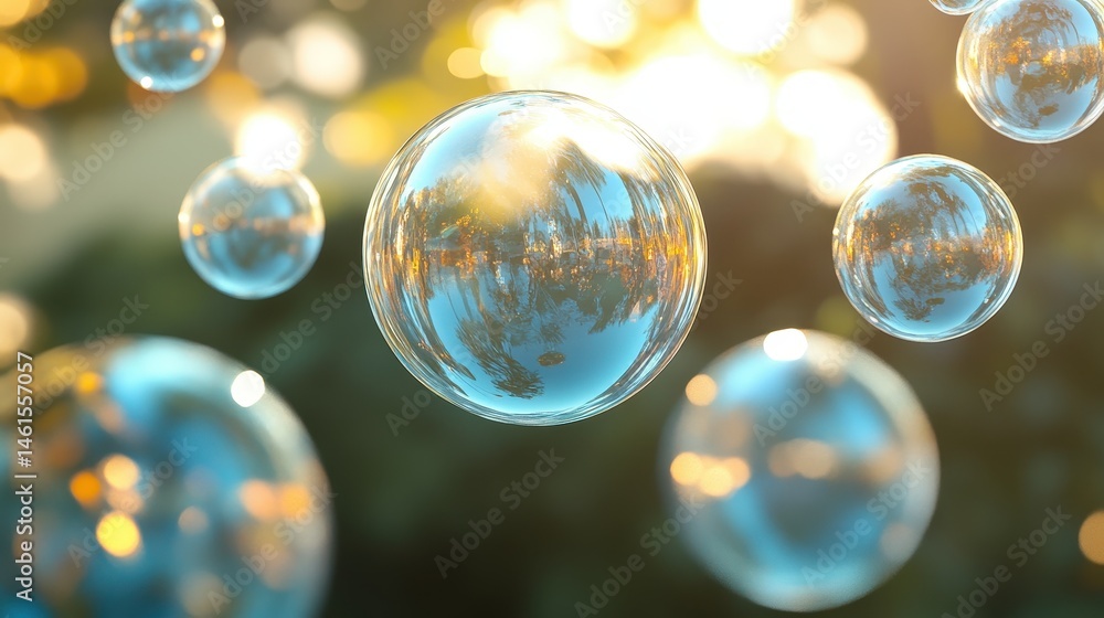Aufkleber transparent bubble pattern with clear orbs reflecting light on a blurred background