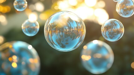 transparent bubble pattern with clear orbs reflecting light on a blurred background
