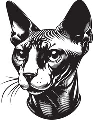 Sphynx Cat Vector Black and White Line Art Illustration