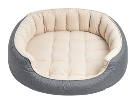 Plush round pet bed with raised sides and cushioned interior for comfort.