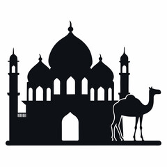 Mosque and Camels  silhouette vector illustration