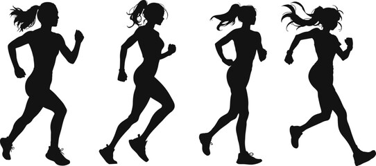 Silhouette of a woman running, capturing motion, strength, and determination. Ideal for themes related to fitness, sports, and an active lifestyle